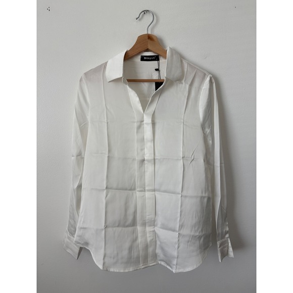 Allegra K Women's V-Neck Long Sleeve Chiffon Blouse – White – Small – NWT - Picture 2 of 5